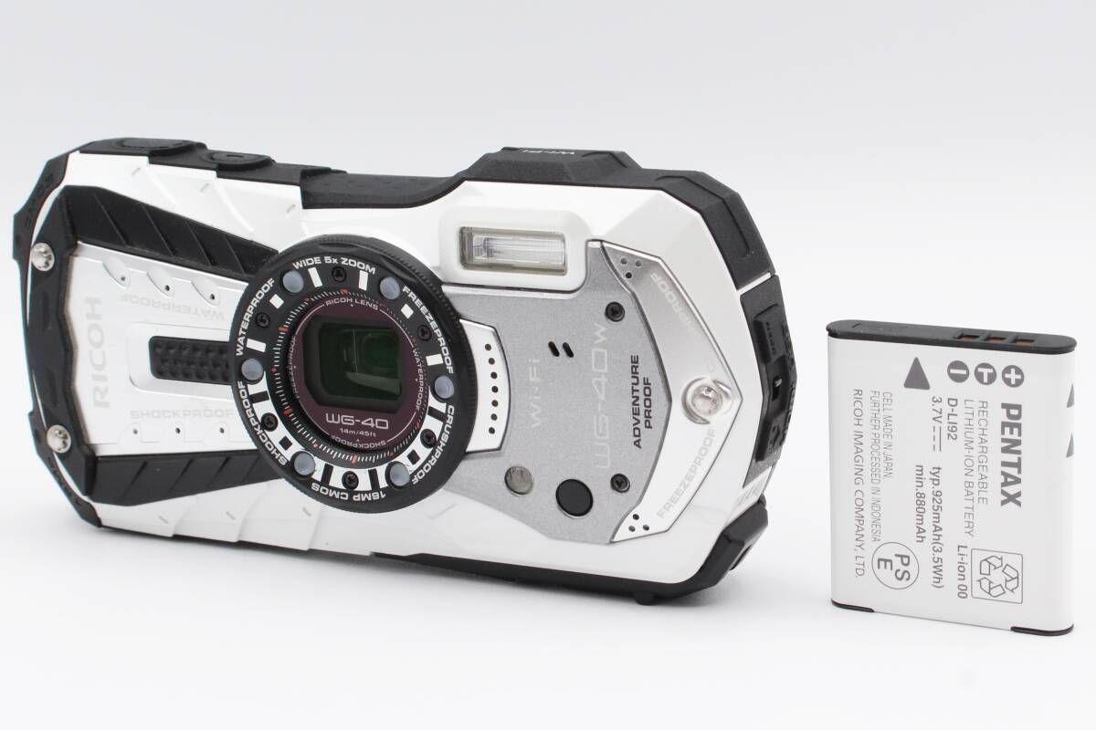 動作 OK リコー RICOH WG-40 コンパクトデジタルカメラ 防水 ホワイト バッテリー ♯351