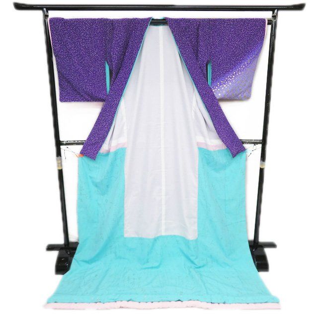 引き摺り 引摺り 引きずり 舞台衣装 着物 ポリエステル 紙吹雪 紫色 葵色 金 身丈217cm 裄67cm きもの北條 A1293-7