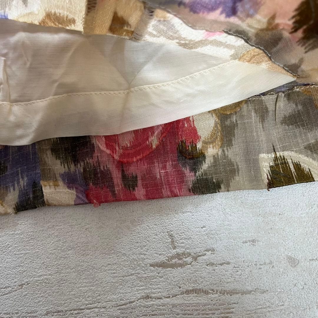 昭和レトロ花柄刺繍入り半袖ロングワンピーススクエアネックフリーサイズベージュP 1