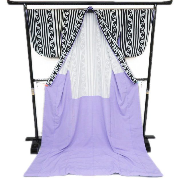 引き摺り 引摺り 引きずり 舞台衣装 着物 ポリエステル 歌舞伎 芝翫縞 黒色 白色 身丈216cm 裄70cm きもの北條 A1293-9