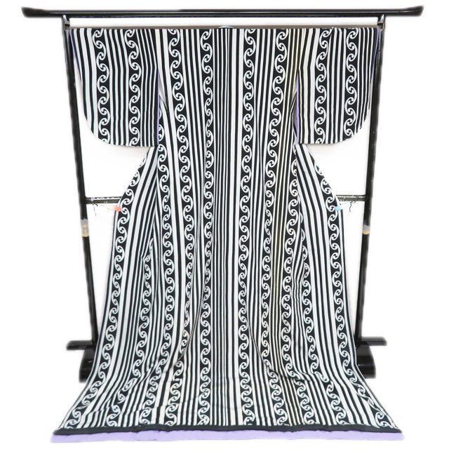 引き摺り 引摺り 引きずり 舞台衣装 着物 ポリエステル 歌舞伎 芝翫縞 黒色 白色 身丈216cm 裄70cm きもの北條 A1293-9