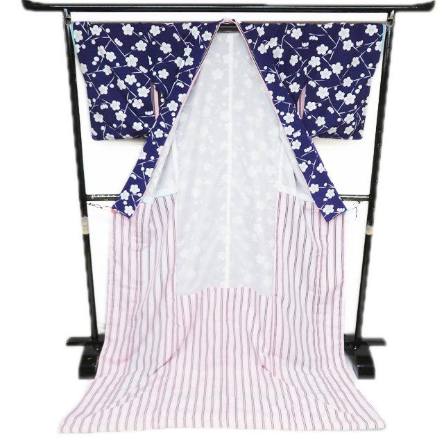 引き摺り 引摺り 引きずり 舞台衣装 着物 ポリエステル 梅模様 濃紫色 身丈214cm 裄68cm きもの北條 A1293-11