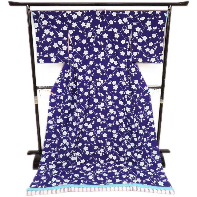 引き摺り 引摺り 引きずり 舞台衣装 着物 ポリエステル 梅模様 濃紫色 身丈214cm 裄68cm きもの北條 A1293-11