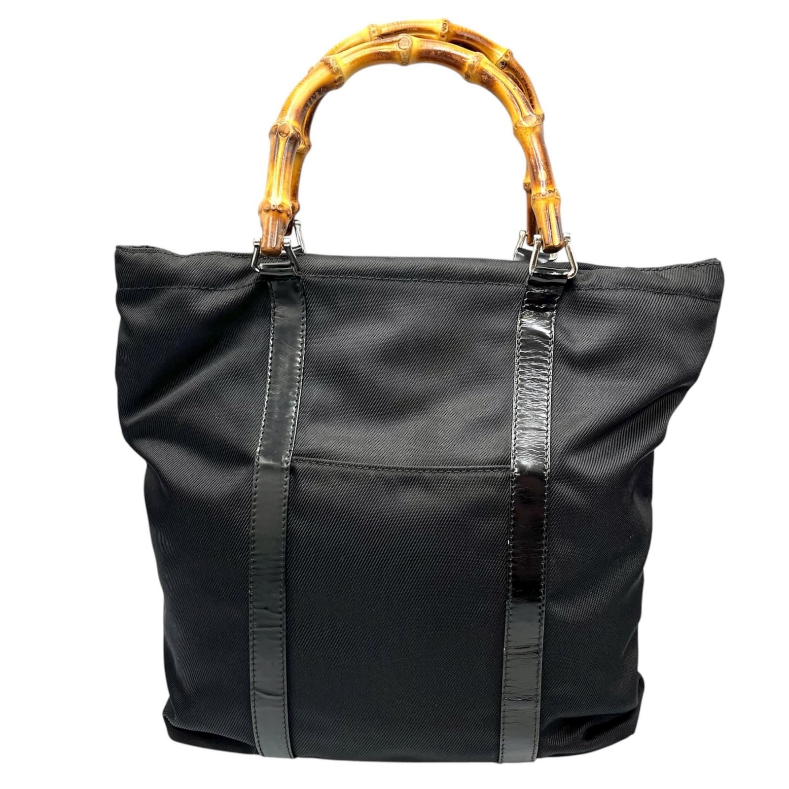 GUCCI グッチ バンブー ナイロン ハンドバッグ ブラック 黒