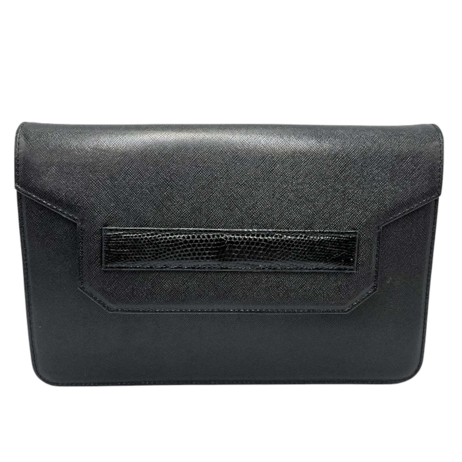 イヴ サンローラン YVES SAINT LAURENT セカンドバッグ クラッチバッグ レザー ブラック メンズ