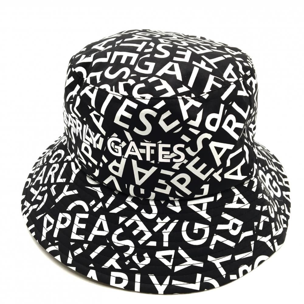パーリーゲイツ レインハット 黒 白 ロゴ総柄 収納袋付 FR ゴルフウェア モデル PEARLY GATES