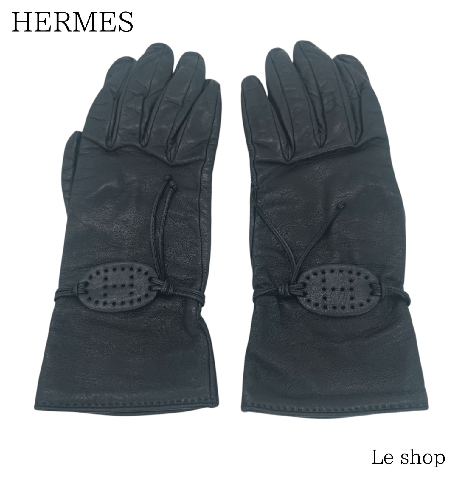 HERMES エルメス グローブ 手袋 レザー ブラック Vintage