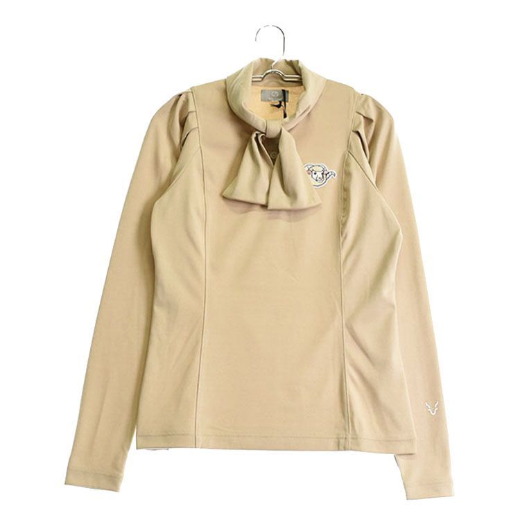 新古品 CPGゴルフ|レディース|1 S相当 |袖タックボウタイ長袖ポロシャツ 2025年モデル |ベージュ系|春秋|古着ゴルフウェア