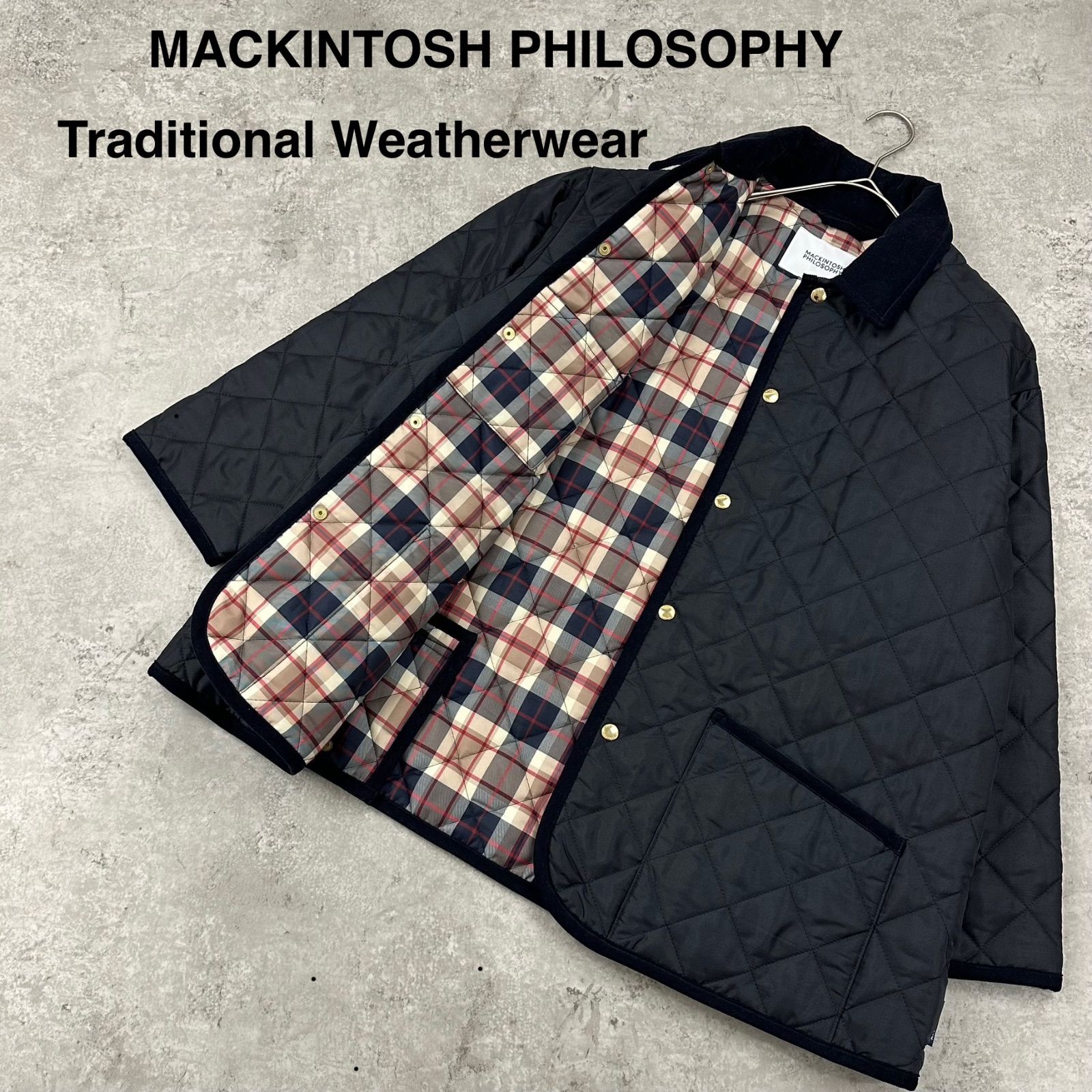 マッキントッシュフィロソフィー MACKINTOSH PHILOSOPHY Traditional Weatherwear トラディッショナルウェザー 34 キルティングジャケット ダークネイビー チェック ユニセックス 金ボタン メンズ
