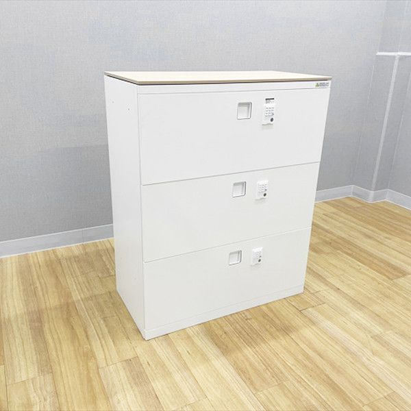 ラテラルキャビネット 3段書庫 レクトライン 鍵付き プッシュ錠 天板付 W900 オカムラ ネオホワイト