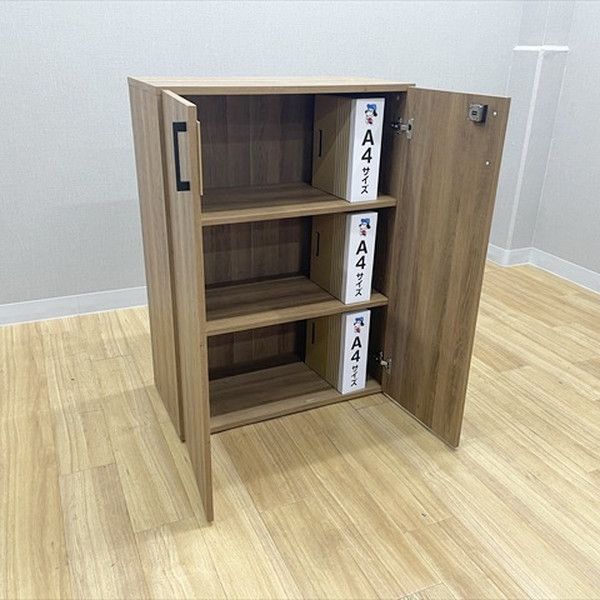 両開き書庫 レモダ 木製キャビネット 3段 ナチュラル