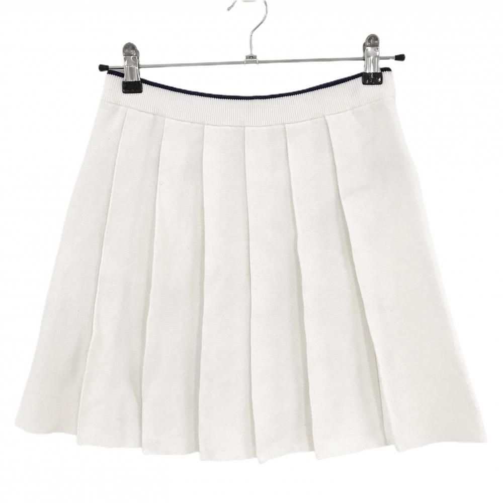 美品　Heal Creek ホワイトスカート 超美品】ヒールクリーク ニットスカート 白×ネイビー プリーツ