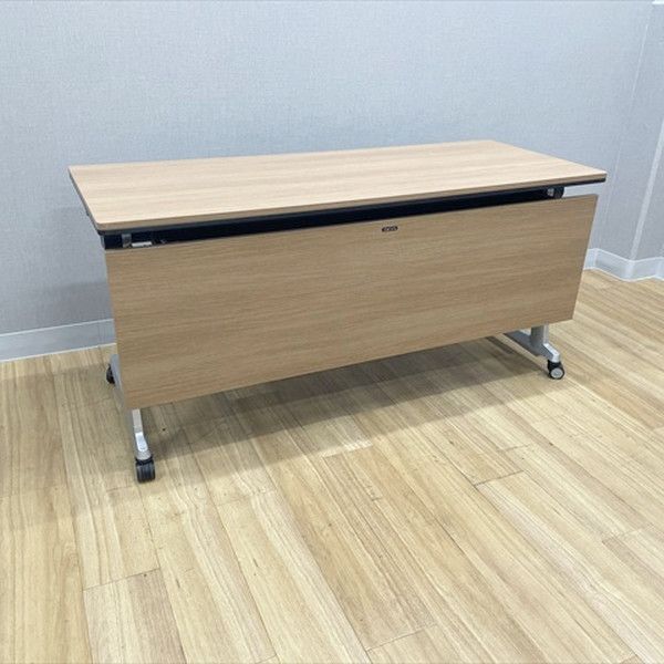 フラップ式会議テーブル エレガスタ 幕板付 W 1500 オカムラ ネオウッドミディアム