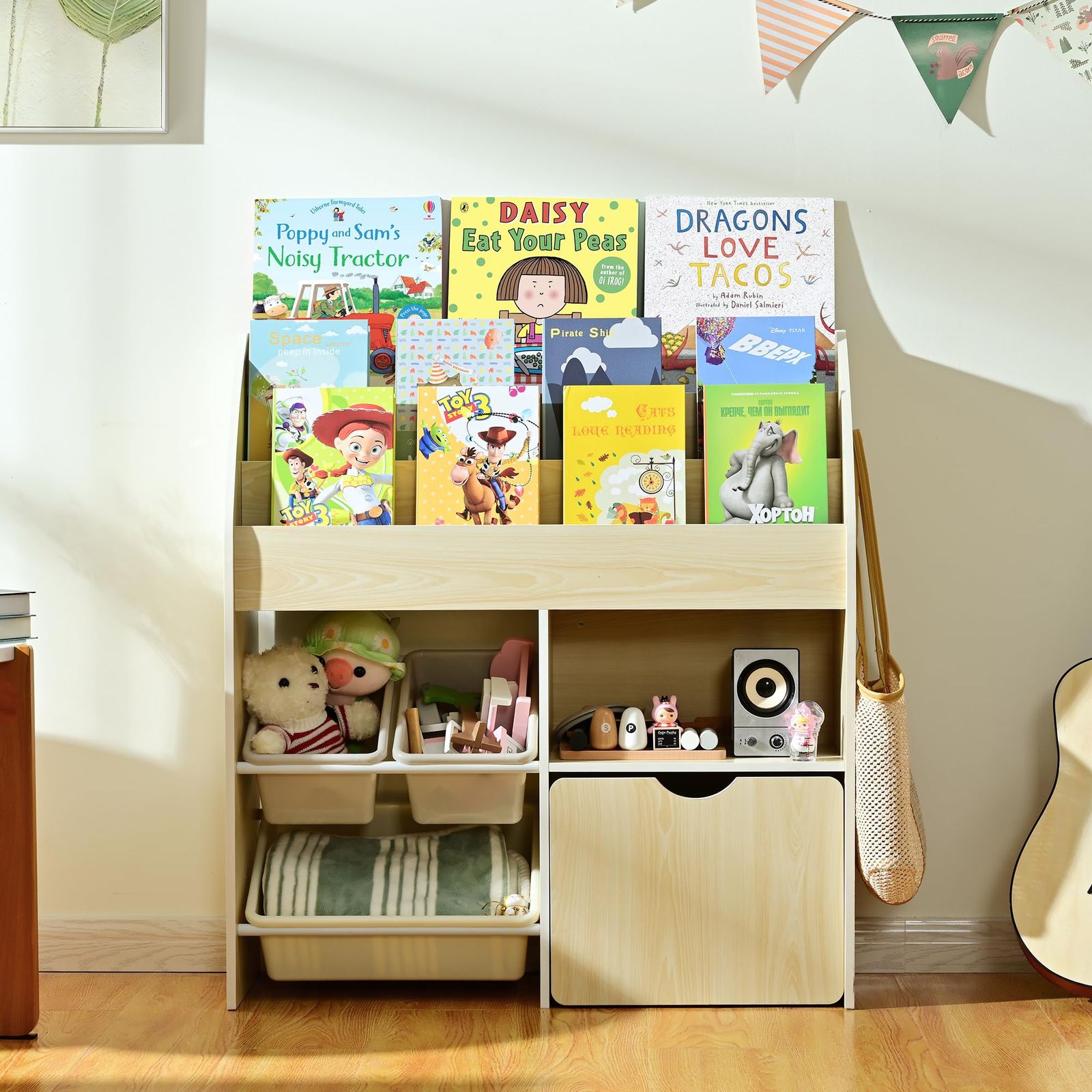 法人割引 BTM おもちゃ収納 絵本ラック 収納棚 本箱 絵本棚 収納ラック 収納ボックス 子供用シェルフ 収納ケース 子ども用 家具 木製 大容量 キッズ 子供服 おもちゃ箱 本棚 入園 入学 出産祝い プレゼント ワゴン付き ナチュラル