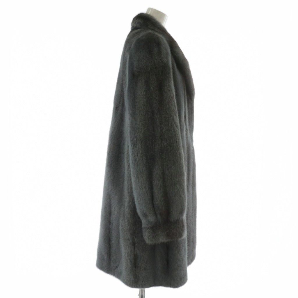 ノーブランド ミンクファー コート アウター 毛皮 染め 染毛 ミドル 肩パッド F グレー 茶色 ブラウン XZ GY18