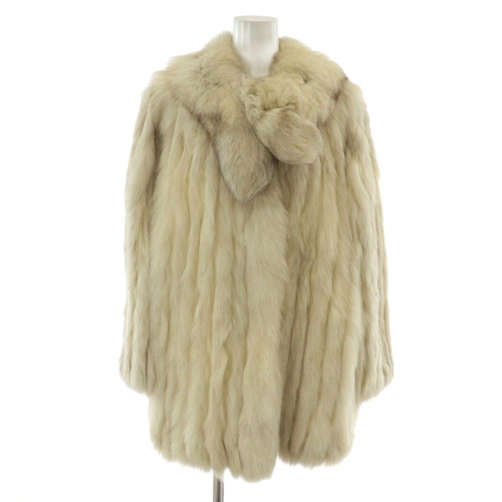銀サガ ファーコート アウター 毛皮 フォックス ミドル 11 L 白 ホワイト 茶色 ブラウン XZ GY18