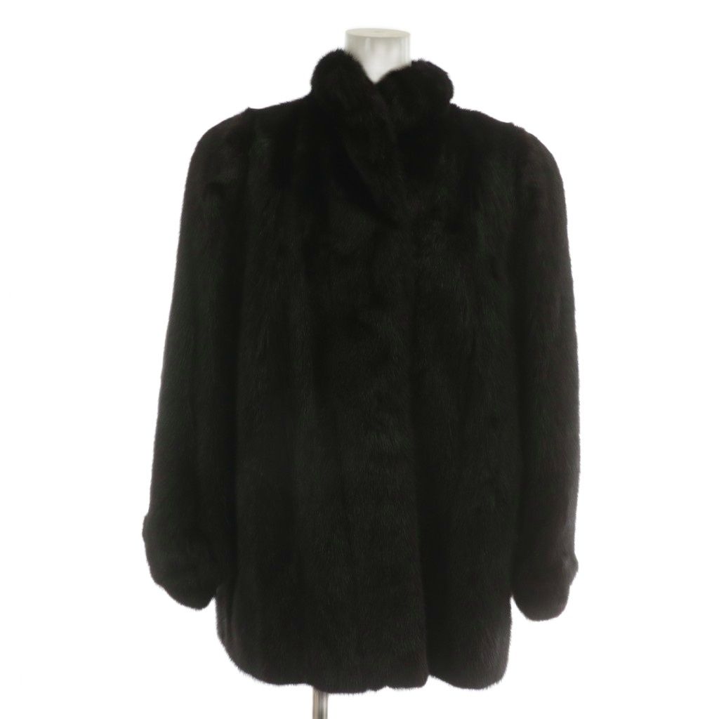 シェルミネッテ Cherminette ファーコート アウター 毛皮 ミンク ミドル 肩パッド 13 黒 ブラック XZ GY18