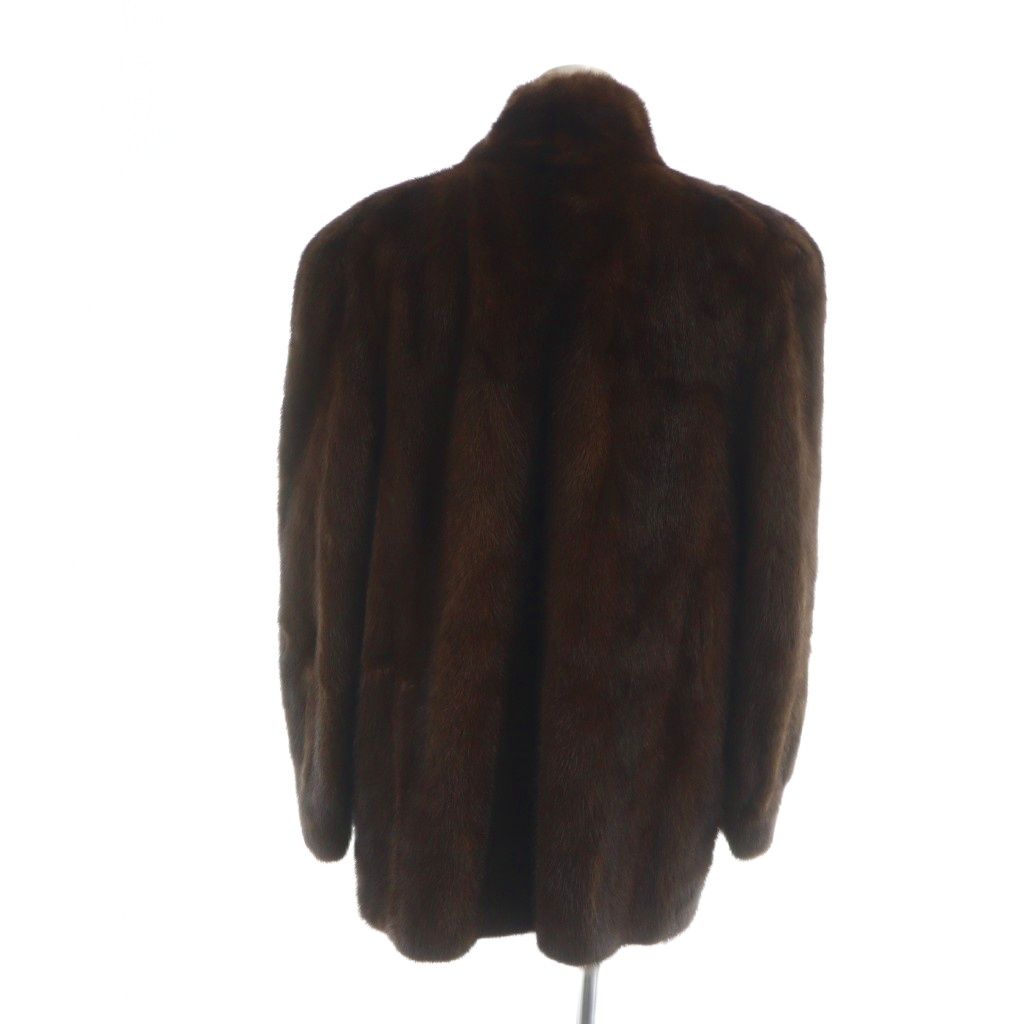 ノーブランド品 毛皮コート ミンクファー 長袖 ミドル 総裏地 茶 ブラウン GY18 MQ