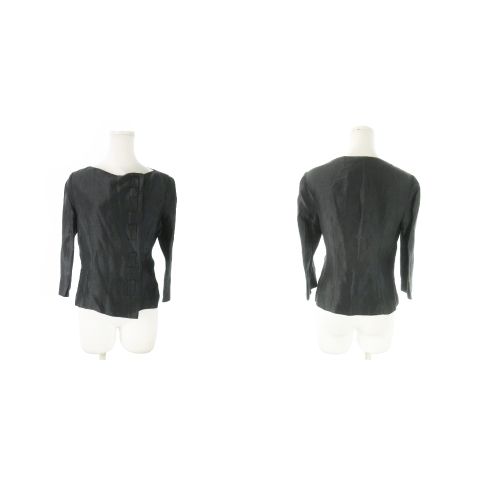 シビラ SYBILLA スーツ セットアップ 3点セット ノー ジャケット ブラウス スカート 麻 リネン リボンステッチ 40 M 紺 ネイビー AO1 GY99