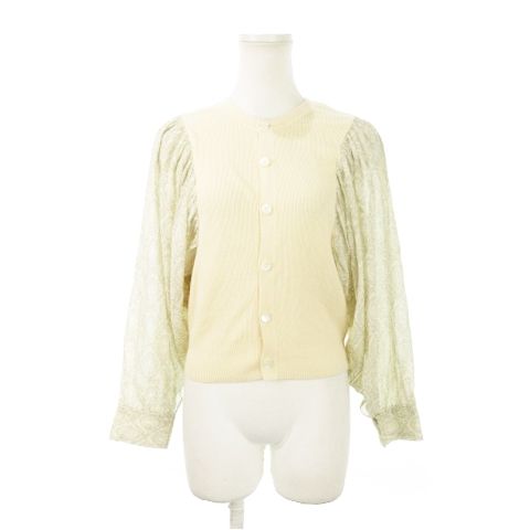 ソレイアード SOULEIADO レーヨンコットン コンビカーディガン クルーネック 長袖 袖コン 切り替え S ベージュ グレー 75-02-24-02101 AH13 GY99