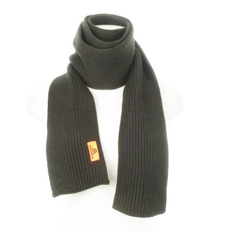 アンデルセンアンデルセン Andersen-Andersen ニットマフラー スリムロング ロゴ ワンポイント ダークカーキ AH6 GY99