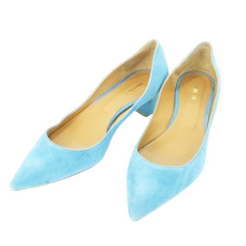 ピッピシック PIPPICHIC CHRISTEL7 パンプス スエード ミドルヒール ポインテッドトゥ 37.5 24.5cm 水色 ブルー AH17 GY99