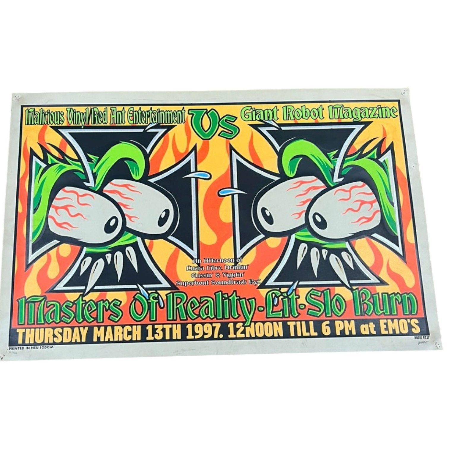 Frank Kozik Masters of Reality Lit-Slo Burn 13TH 1997 イベント ポスター Malicious Vinyl Red Ant Entertainment vs Giant Robot Magazine