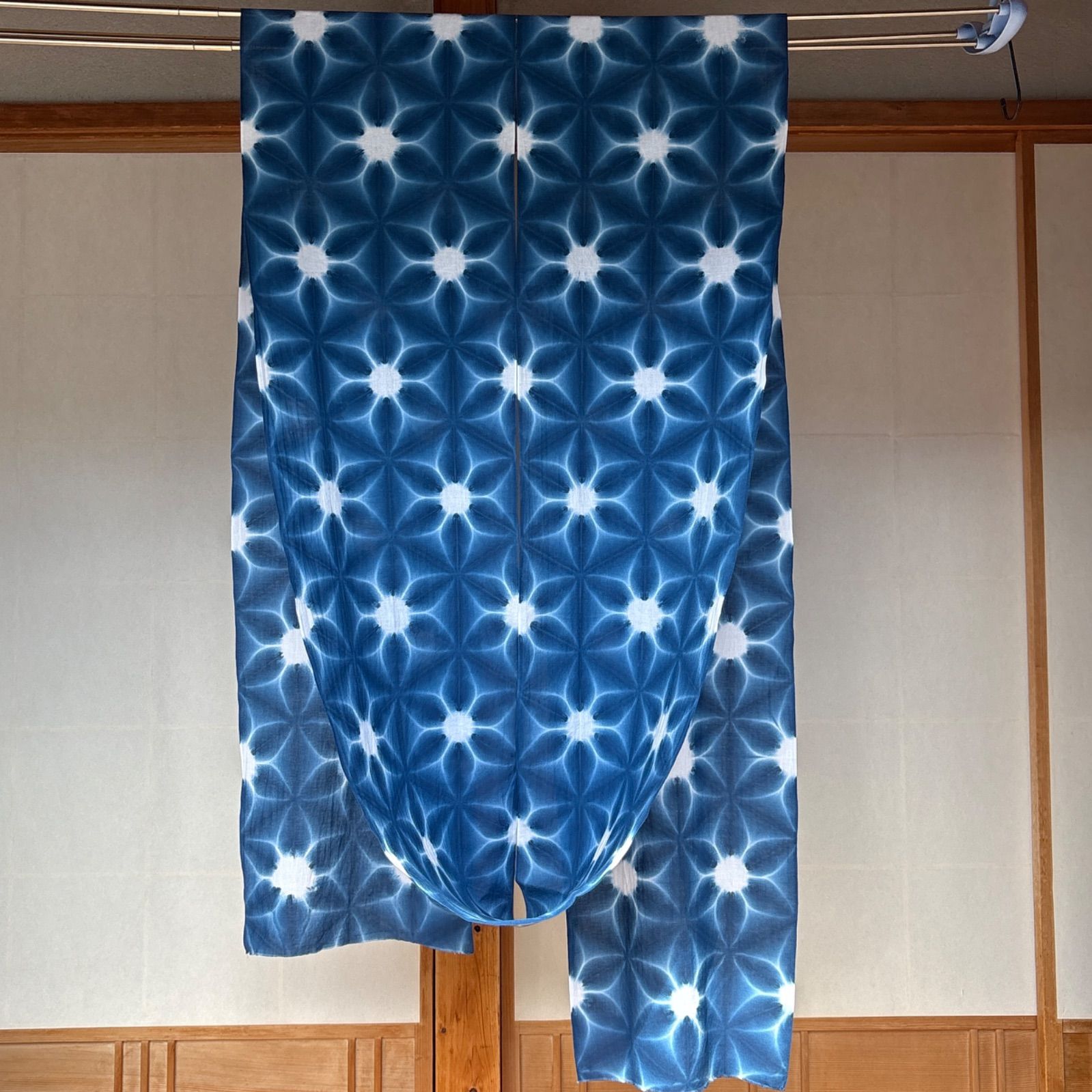 オーダ手染め生地 雪花絞り 藍染 オーダー 手染め雪花絞り 麻の葉絞り