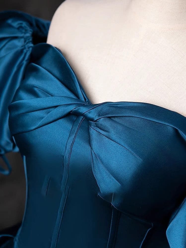 ️凛とした美しさを放つ ピーコックブルーのエレガントロングドレス MAAHADDERANG_COM