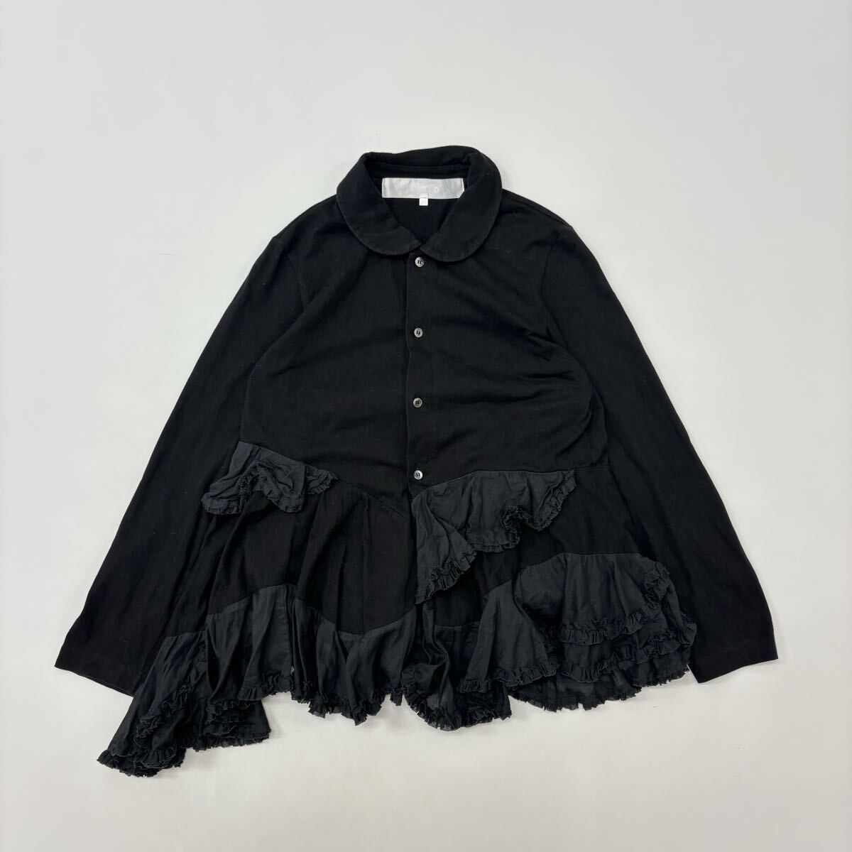 22ss 2025 tao COMME des GARCONS タオ コム デ ギャルソン 丸襟 フリル カーディガン シャツ BLACK ブラック サイズ M 711-0090