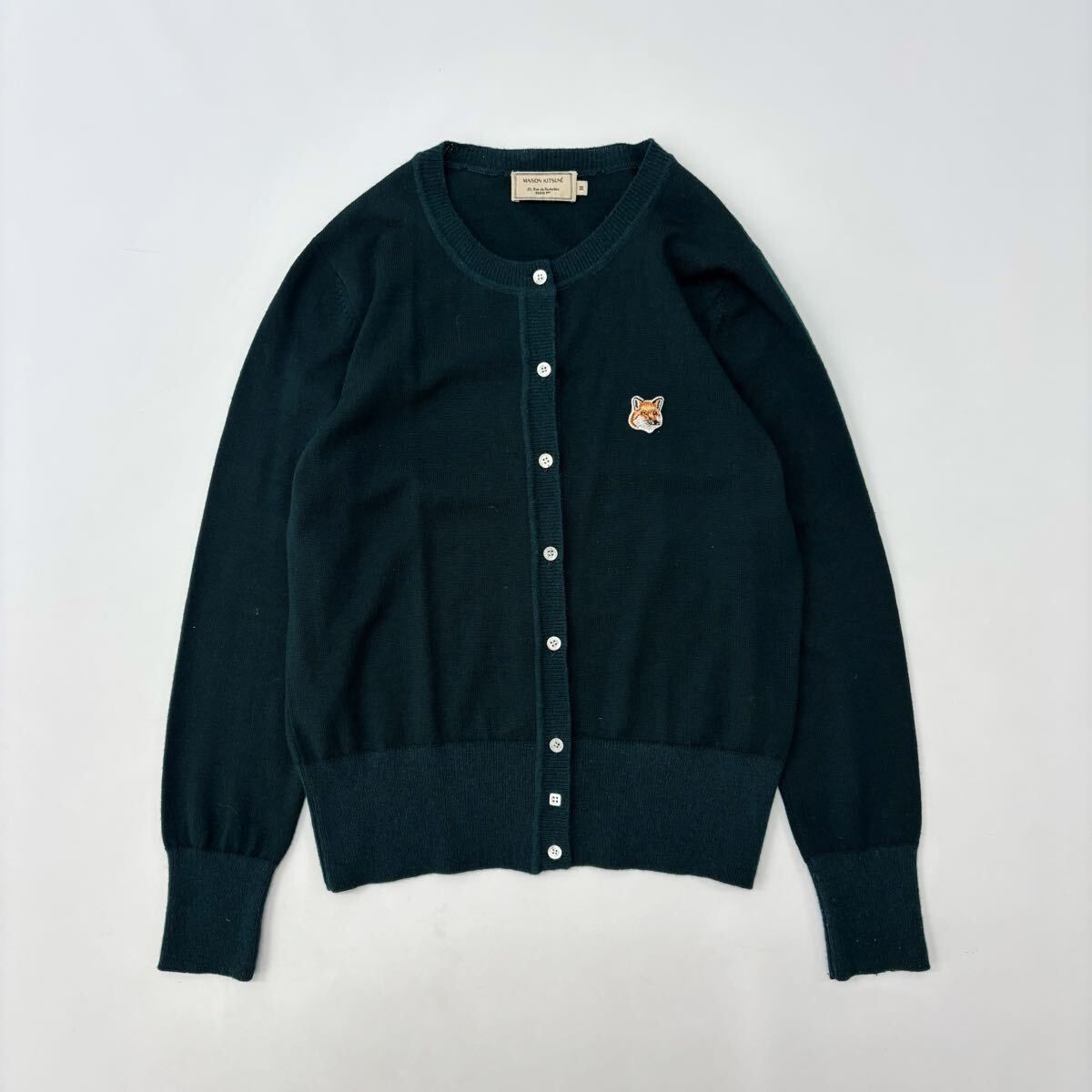 MAISON KITSUNE メゾン キツネ ウール クルーネック ワッペン付き カーディガン グリーン 系 サイズ M 711-0040