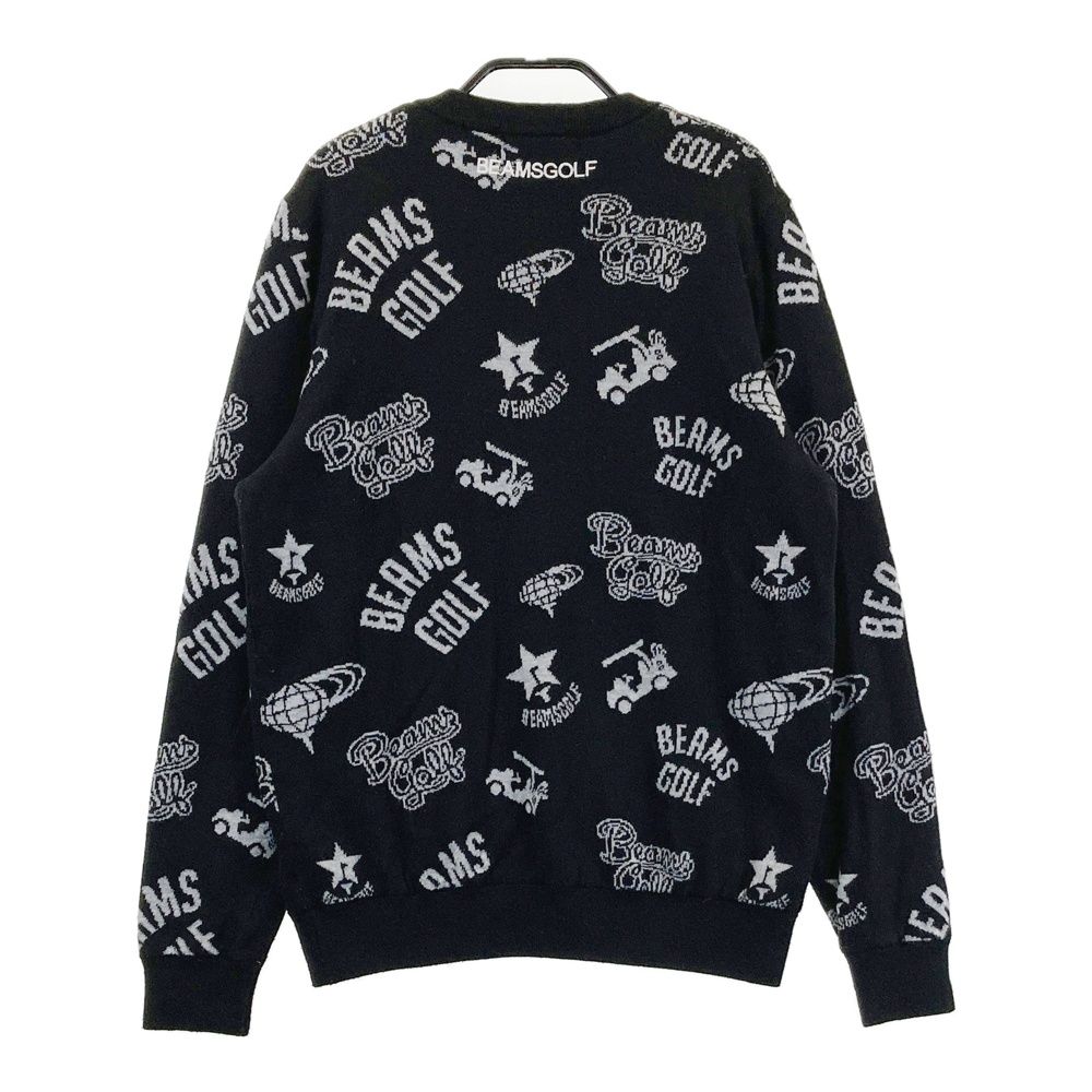 サイズ L BEAMS GOLF ビームスゴルフ 裏地付 ウール混 ニットセーター 総柄 ブラック系 240101421515 ゴルフウェア レディース ストスト