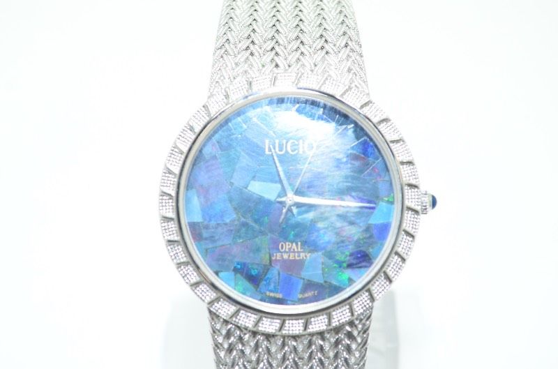 ルシオ LUCIO G-109 オパールジュエリー メンズ腕時計 スイス製クォーツ ブルーシェル文字盤