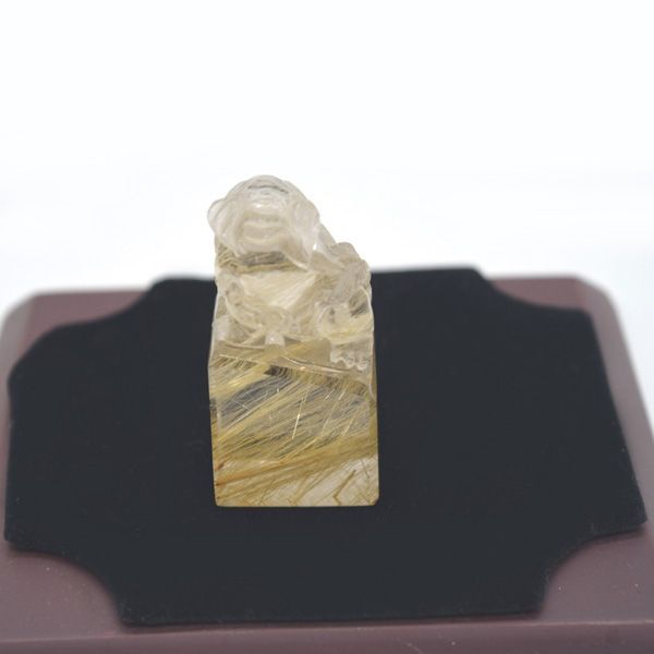 貔貅 ヒキュウ 金針水晶 ルチルクオーツ 正方形台座 天然石製 置物 NEXPOTALLINN_EU