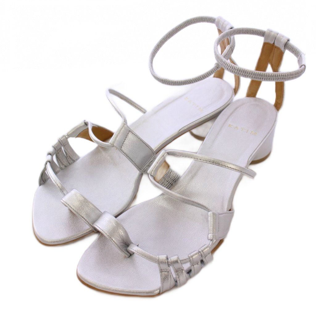 カチム KATIM ストラップサンダル アンクル スクエアトゥ チャンキーヒール フェイクレザー 36.5 シルバーカラー |BB