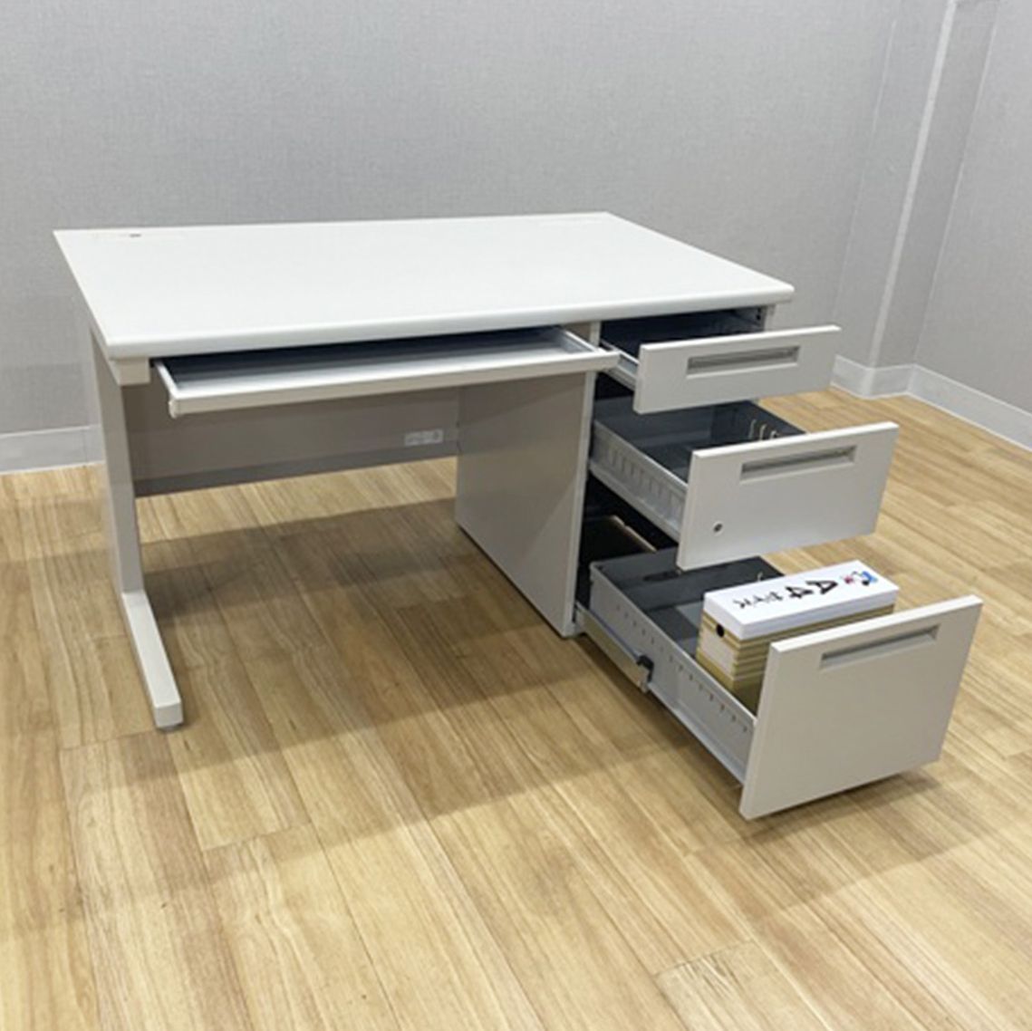 片袖デスク 3段袖 オフィスデスク W1200 イナバ プラチナライト