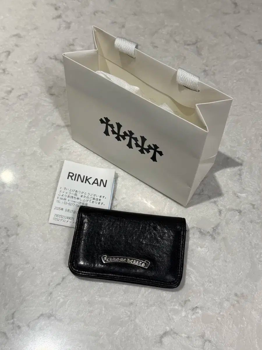 CHROME HAEATS クロムハーツ シルバー スクロール ラベル カードウォレット ブラック