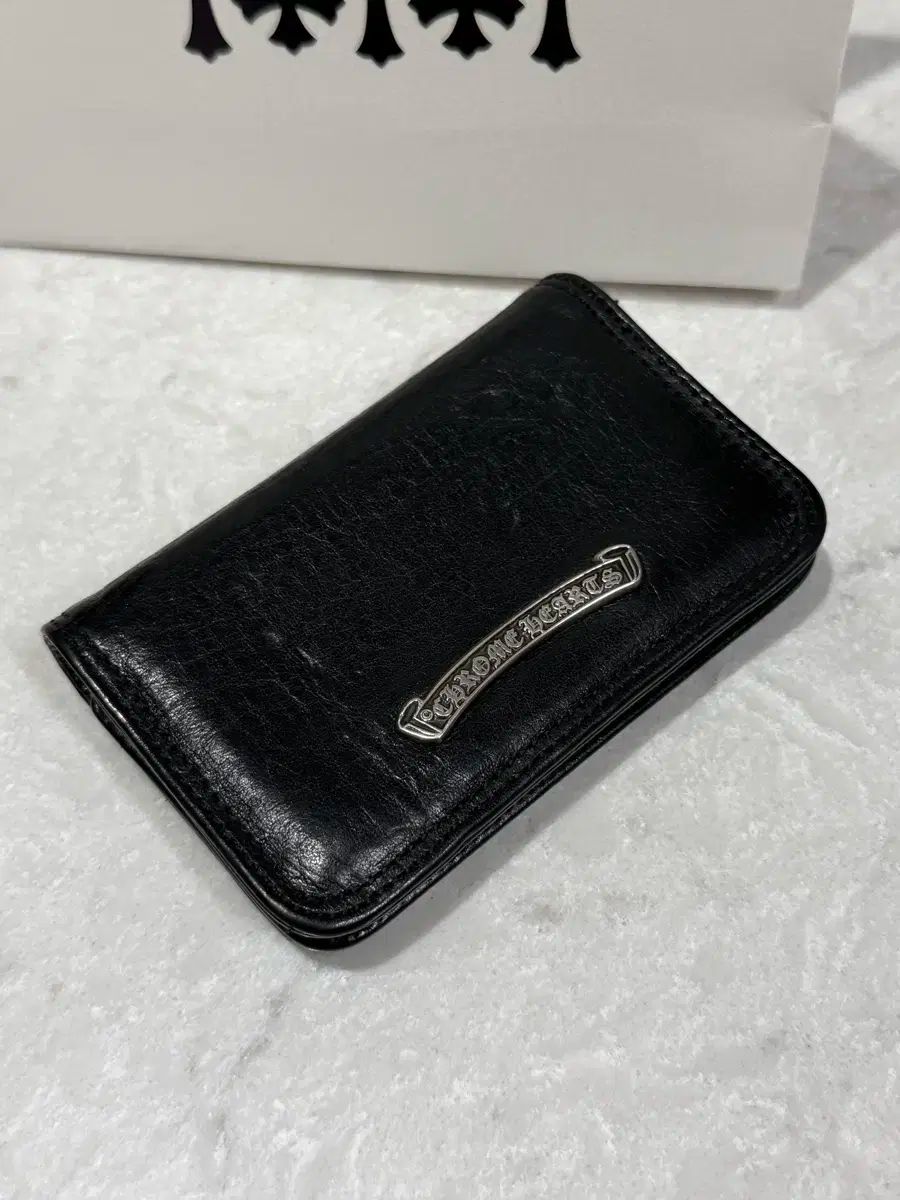 CHROME HAEATS クロムハーツ シルバー スクロール ラベル カードウォレット ブラック