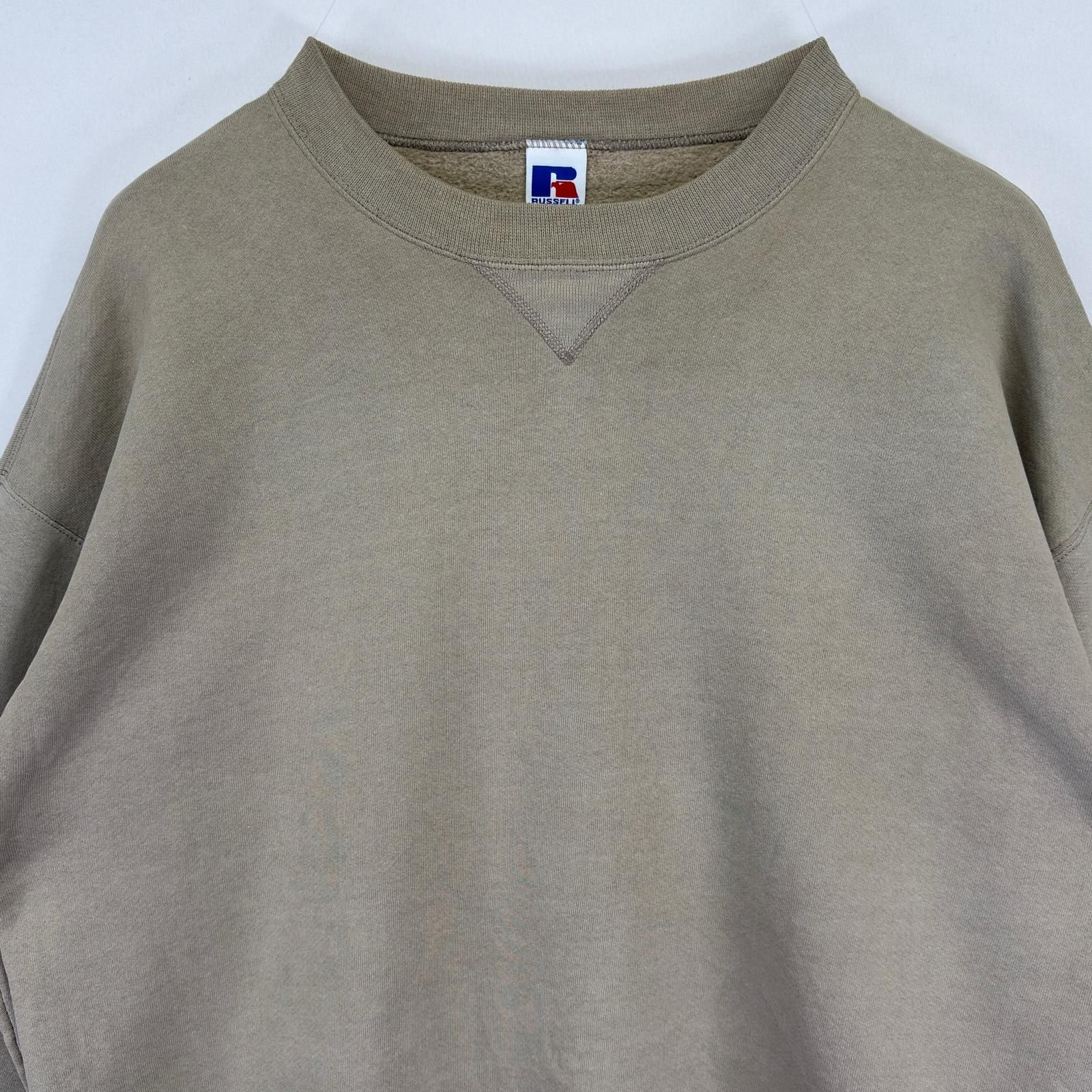 古着 90 s 90年代 ラッセル Russell スウェット 大きいサイズ 無地 トレーナー クルーネック XXL ベージュ系 メンズ