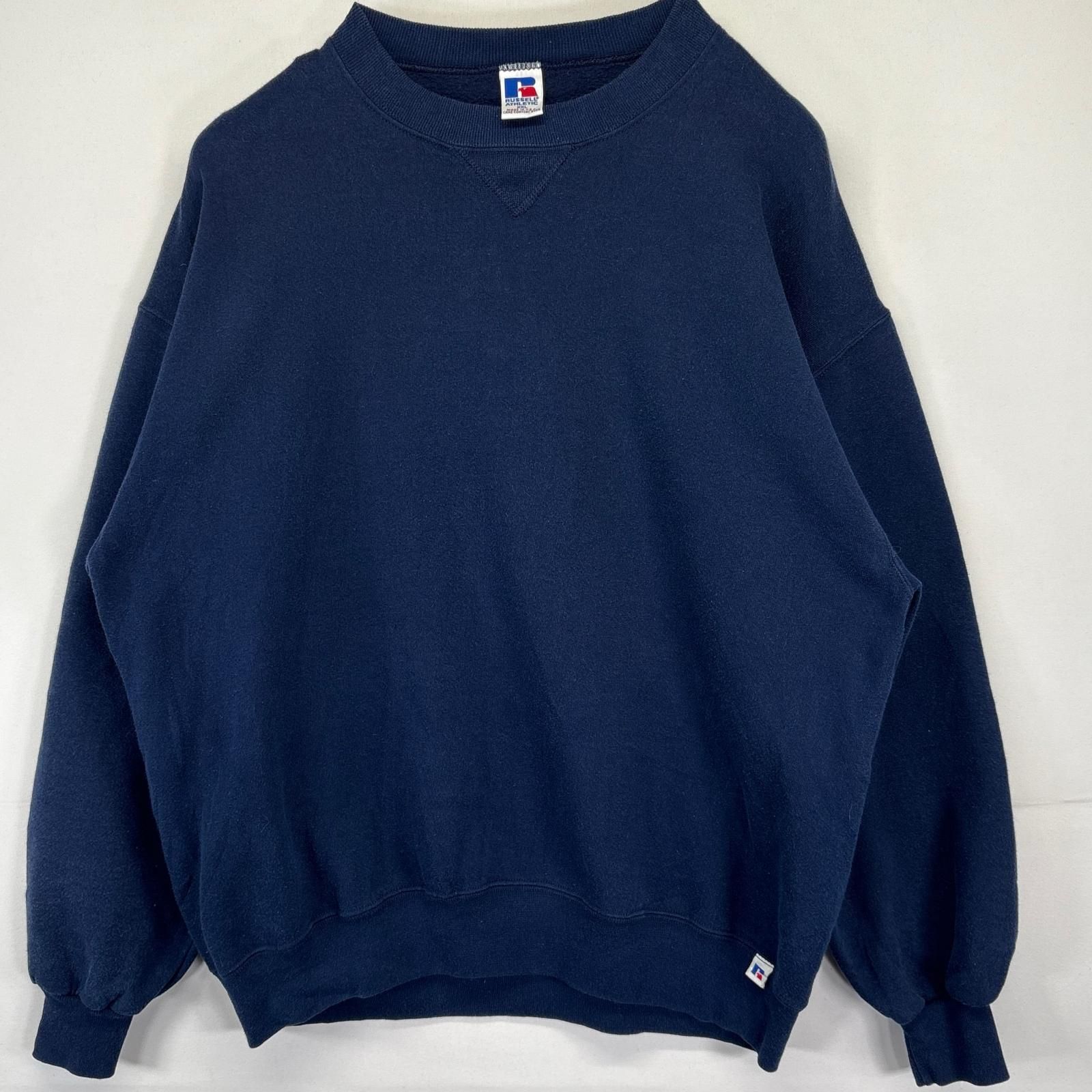 古着 90 s 90年代 ラッセル Russell スウェット トレーナー 無地 クルーネック 大きいサイズ XXL ネイビー メンズ