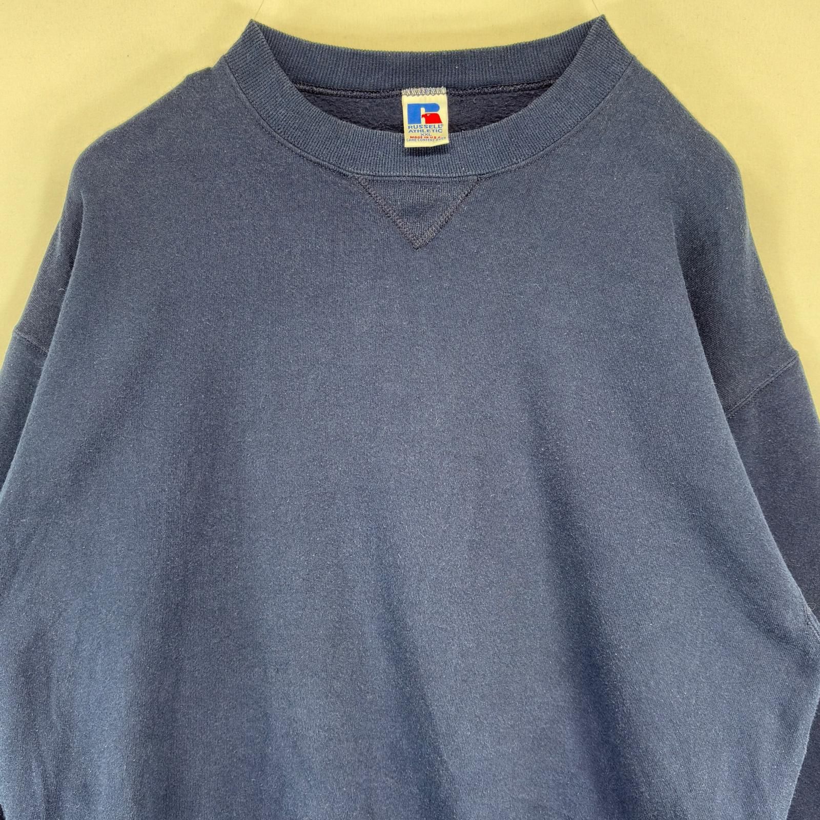 古着 90 s 90年代 ラッセル Russell スウェット トレーナー 無地 クルーネック 大きいサイズ XXL ネイビー メンズ