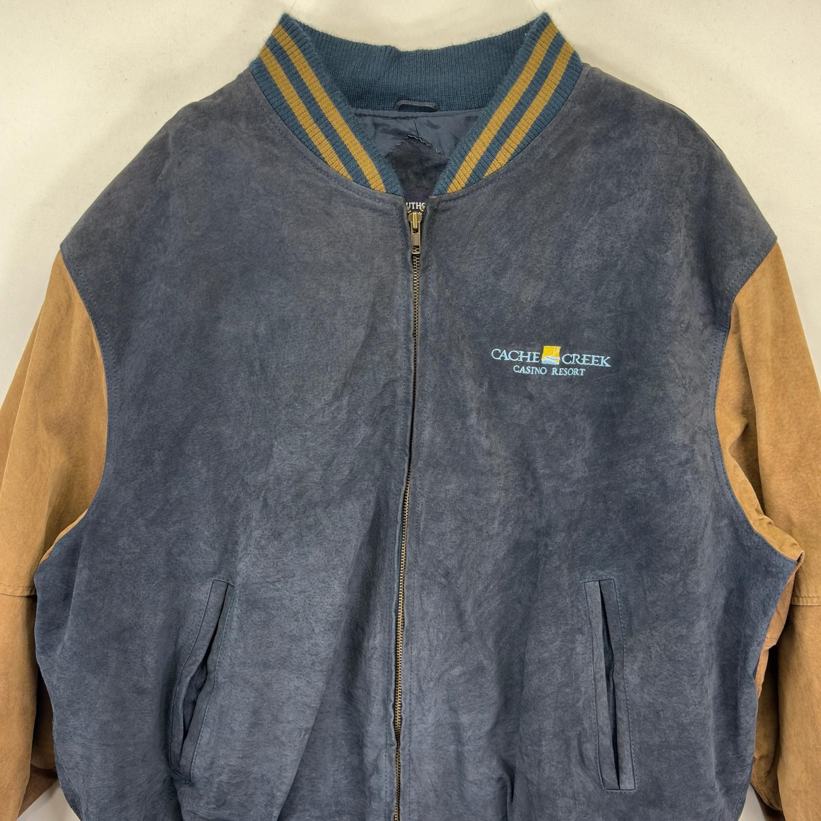 古着 PORT AUTHORITY スタジャン レザージャケット スウェード CACHE CREEK 大きいサイズ XXL ブラウン メンズ