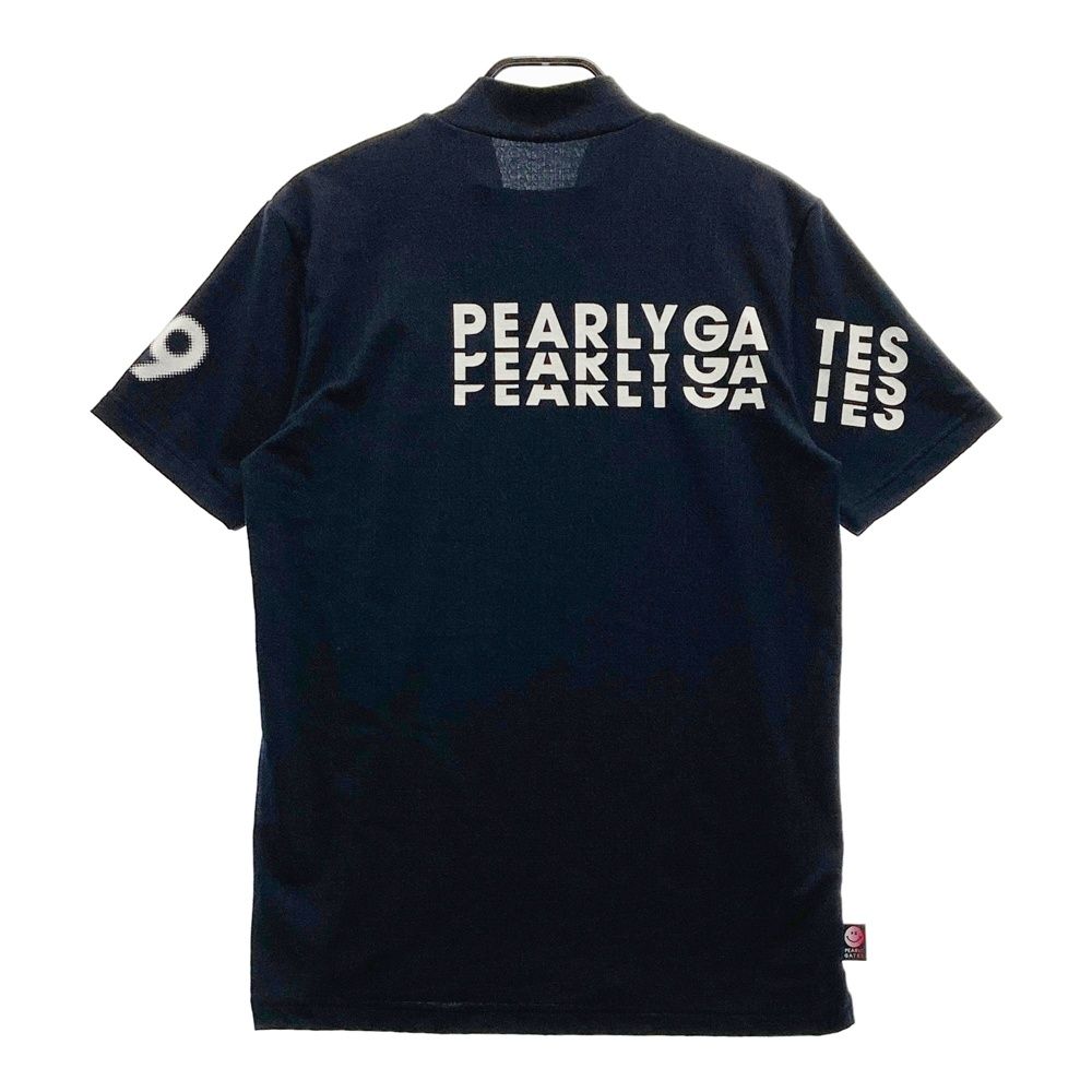 サイズ 5 PEARLY GATES パーリーゲイツ ハイネック 半袖Tシャツ ロゴ 総柄 ネイビー系 240101483741 ゴルフウェア メンズ ストスト