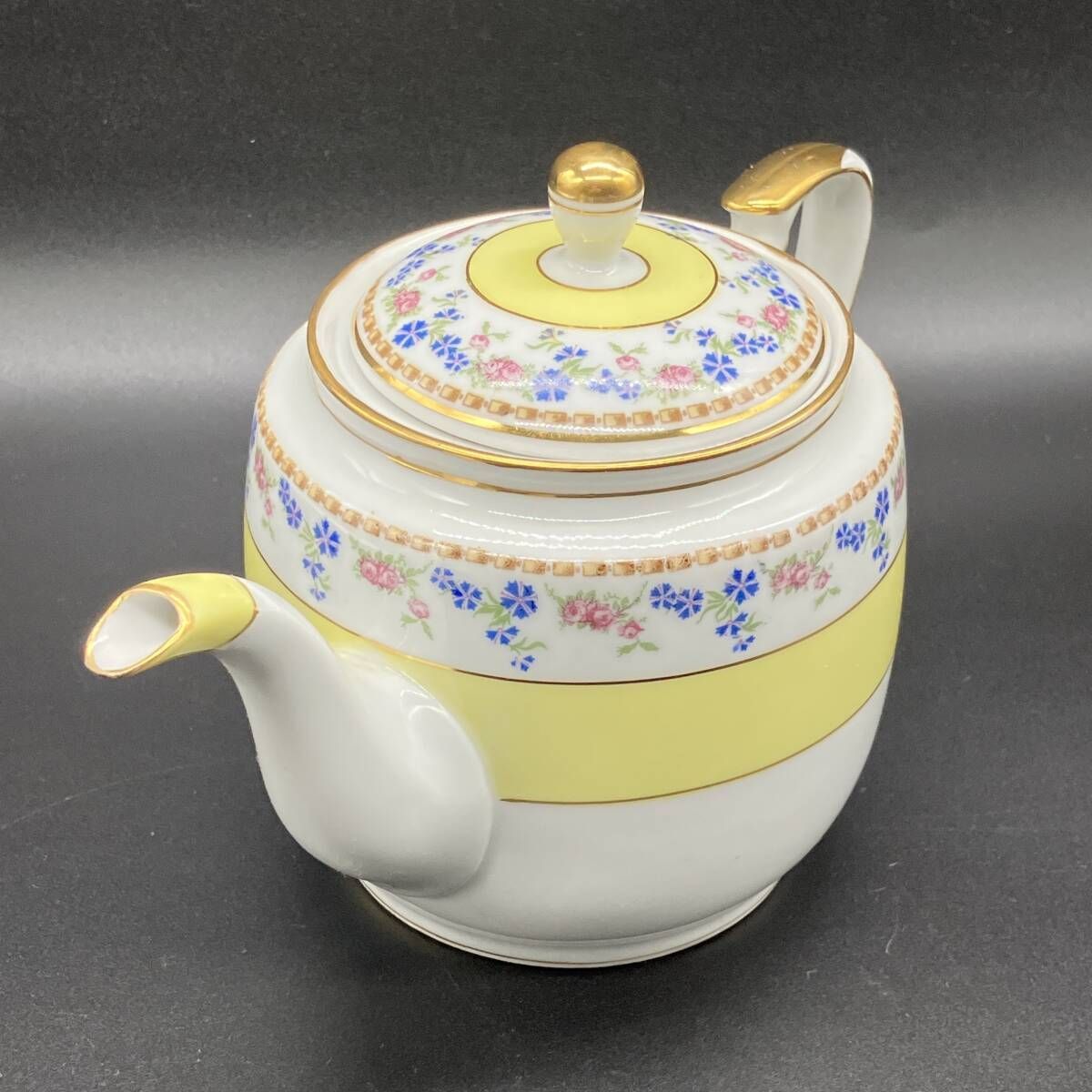 オールドノノリタケ ティーポット | ミルクポット | シュガーポット レモンイエロー 小花柄 金彩リム ビンテージ ティーセット POP_25D