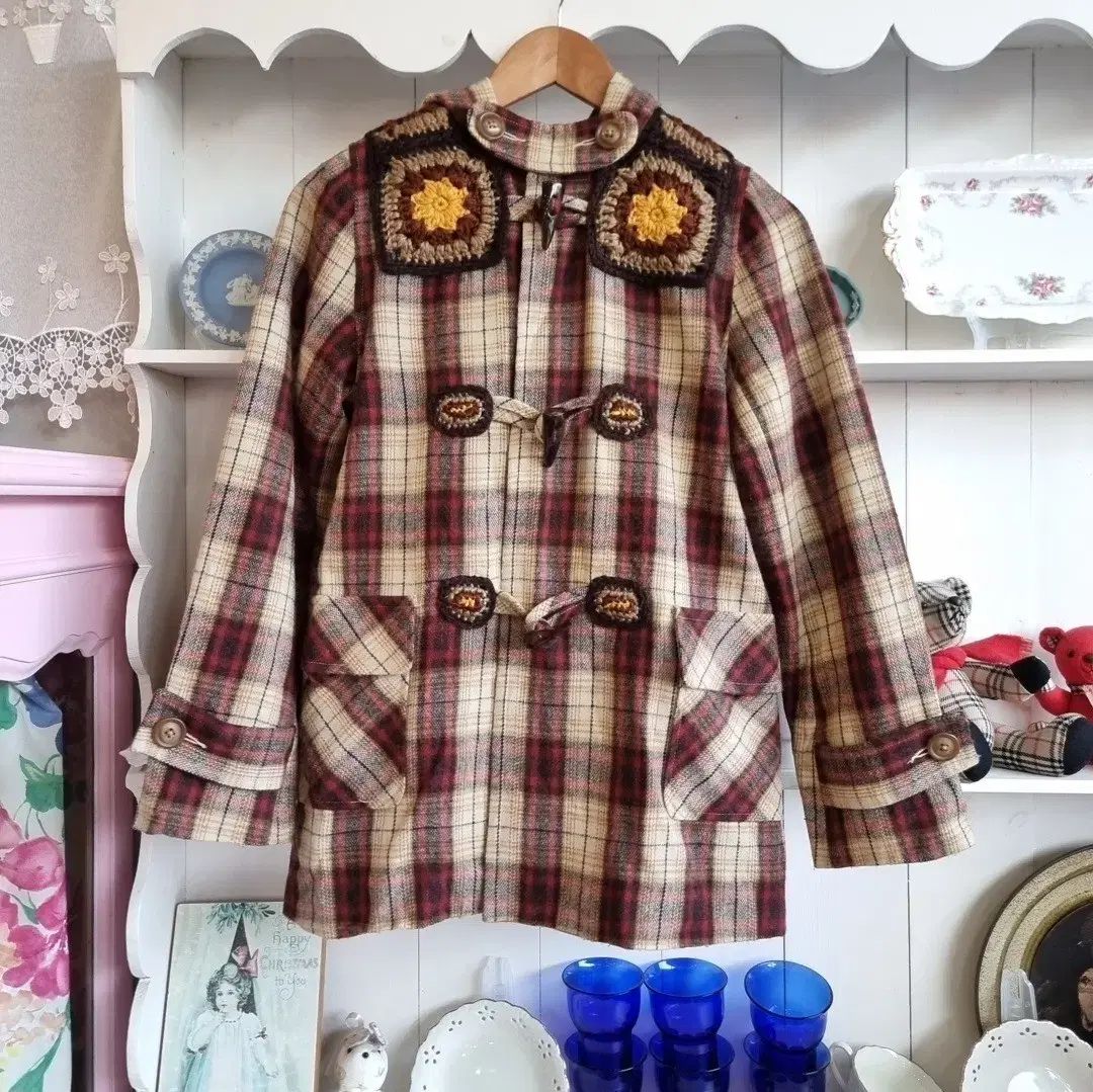 ヴィンテージ CHECK ニット ディテール ダッフル コート