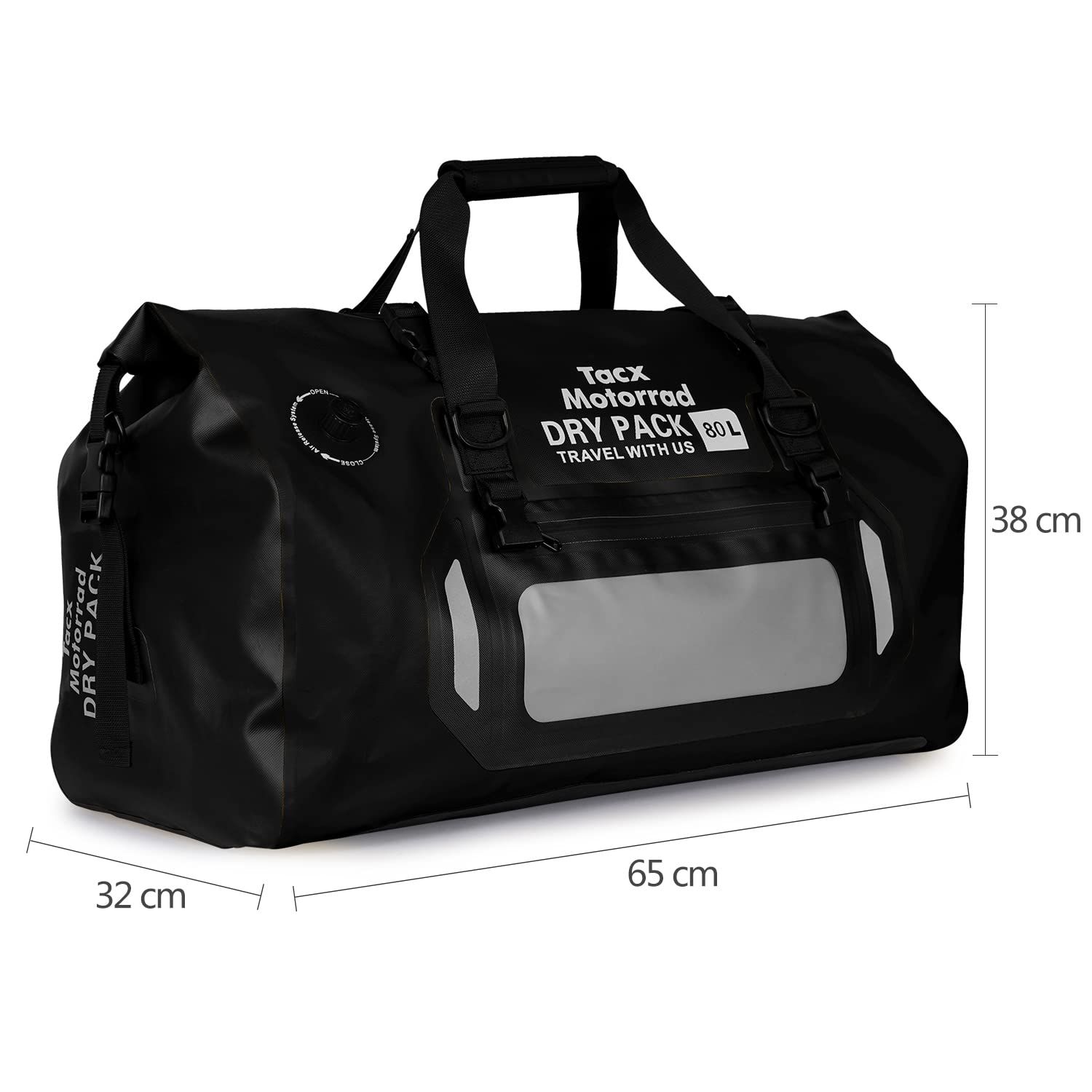 商品 Tacx シートバッグ バイク用 ツーリングバッグ 防水バッグ 80 L 大容量 固定ベルト ショルダーベルト付き TAX 928 ブラック