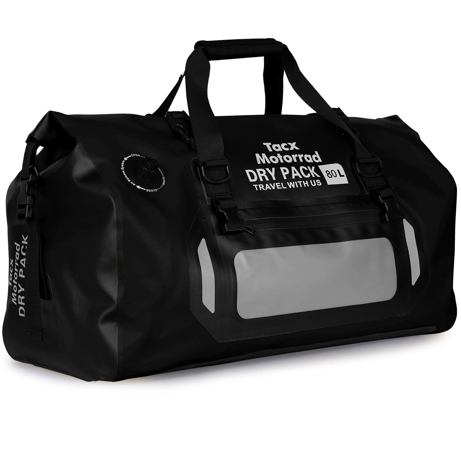 商品 Tacx シートバッグ バイク用 ツーリングバッグ 防水バッグ 80L 大容量 固定ベルト ショルダーベルト付き TAX928 ブラック