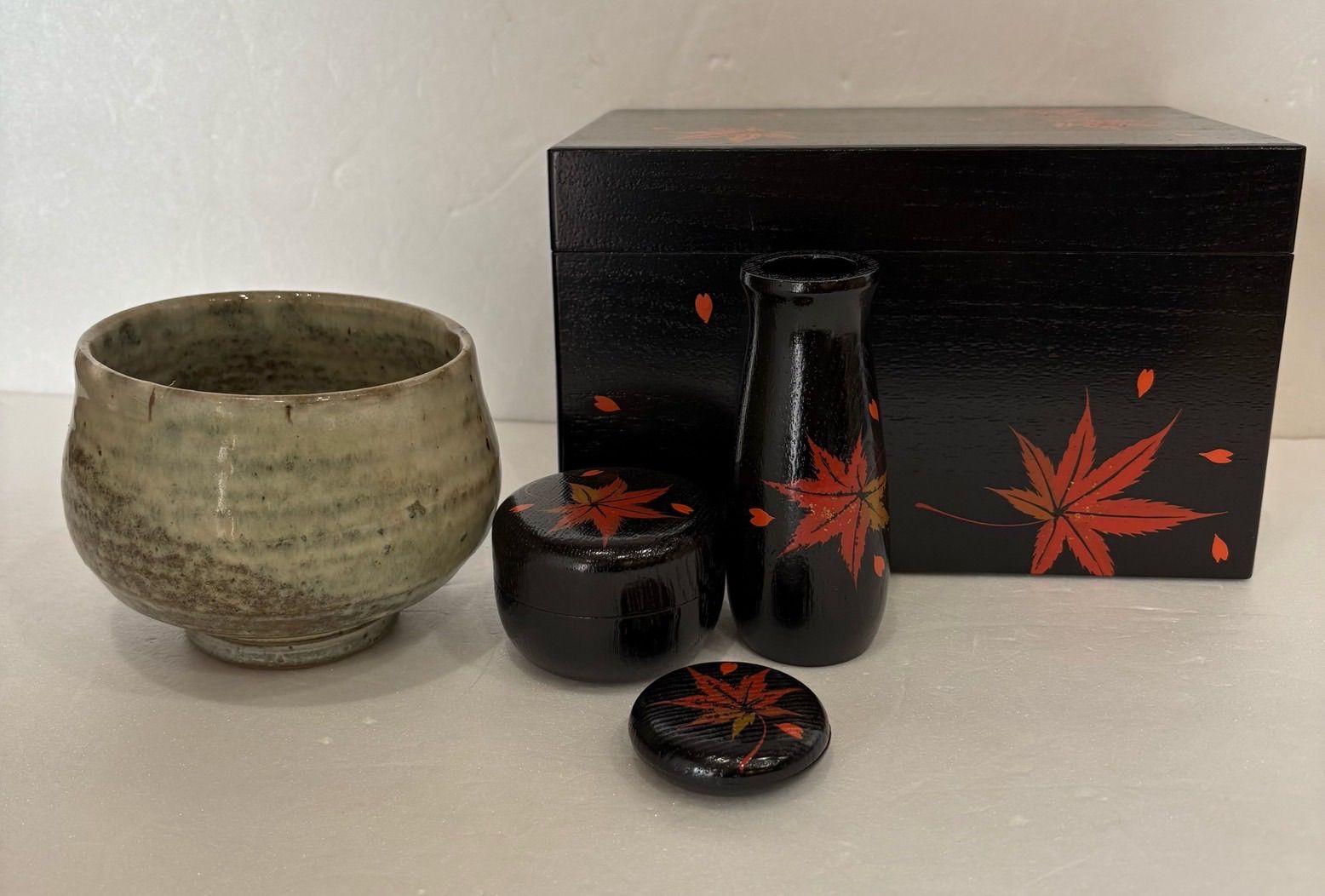 茶箱|茶道具セット 蒔絵 紅葉 黒漆 茶道具 収納箱