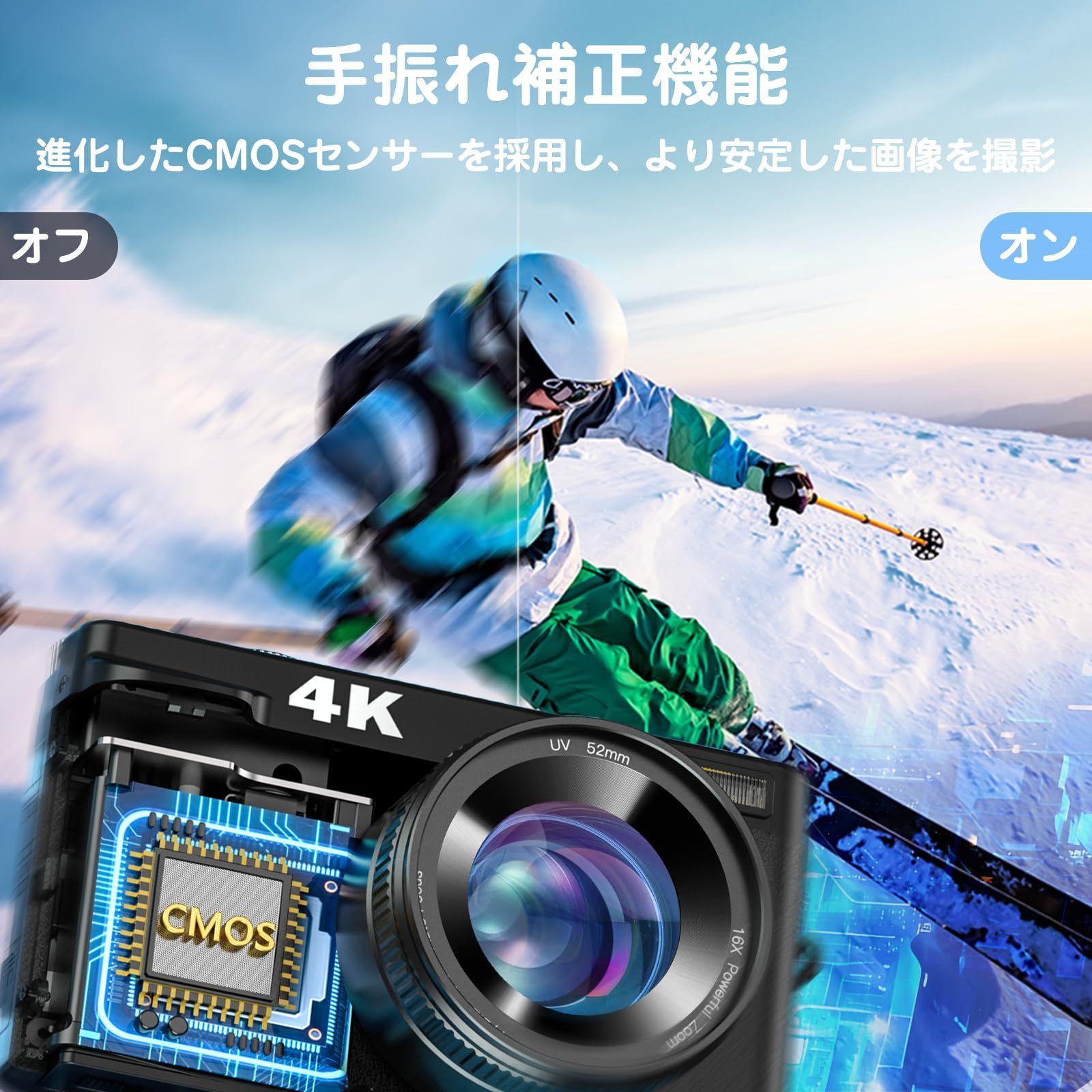 個性的な ユーチューバー vlog インスタグラム 自撮りカメラ 用 4800万画素 三脚対応 デジタルカメラ 手ブレ補正 デジカメ 256gメモリーカード対応 4K 黒