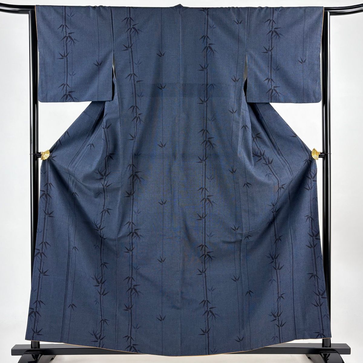 紬 身丈161cm 裄丈65cm M 袷 竹 亀甲絣 紺色 正絹 名品